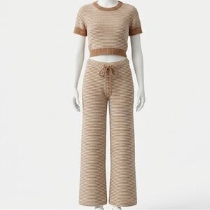 Striped Knit Top and Pants Lounge Set